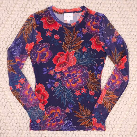 Jade by Johnny Was Natalie Long Sleeve Mesh Tee Sz Extra Small - Picture 5 of 8